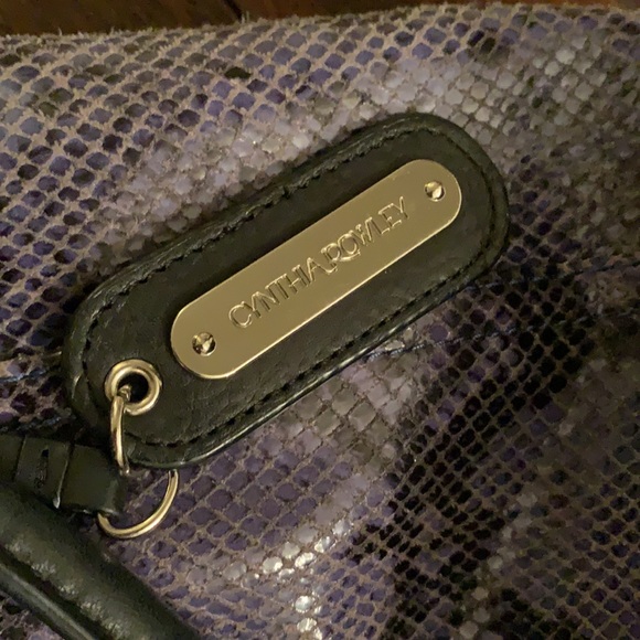 Cynthia Rowley Purplish Blue Leather Snakeskin Print Shoulder Bag EUC - Picture 5 of 11